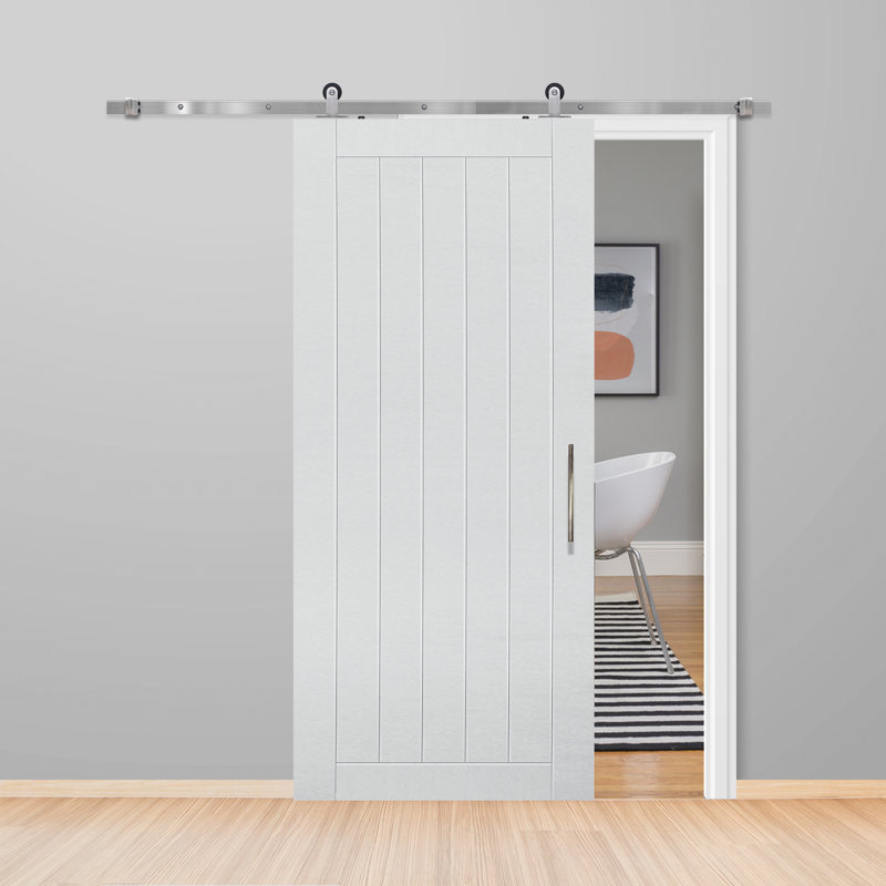 Porte de grange en bois manufacturé lambrissé et apprêtée sans trousse de quincaillerie d'installation, 42 po x 96 po