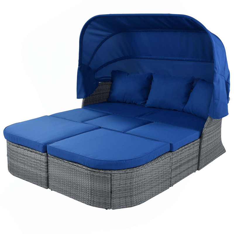 Méridienne d'extérieur avec lit escamotable, Bleu