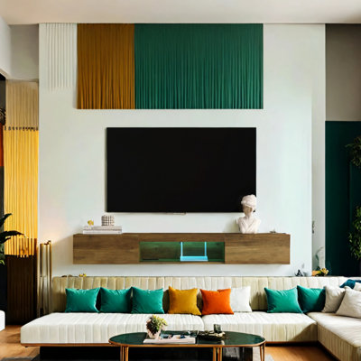  Meuble télé flottant mural moderne de 65 po avec lumières DEL et prise de courant