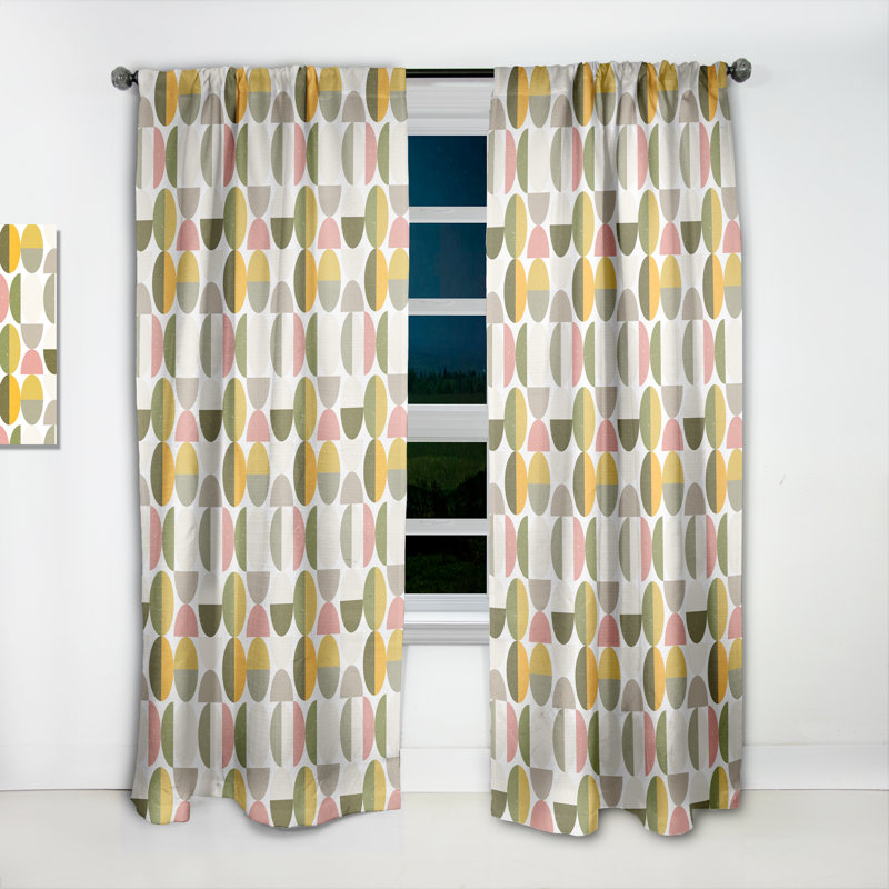 Vintage Circular Design I - Mid-Century Velvet Curtain - Room darkening - 1 panel, 52"W x 90"L