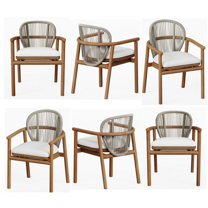 4 Seats 5 Pcs Grade-A Teak Wood Dining Set: 60" Sema Round Table And 4 Fensee Arm Chairs #11FN3404, 6