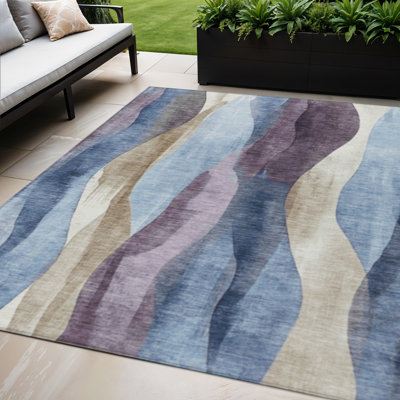 Tapis extérieur lavable abstrait bleu et mauve 5 pi x 8 pi