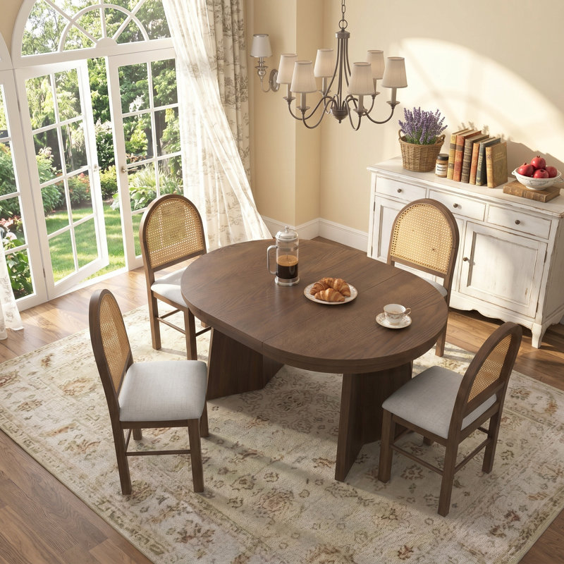 Ensemble de table de salle à manger extensible rétro avec 4 chaises rembourrées pour la cuisine et la salle à manger, table et chaises de style rétro 5 pièces