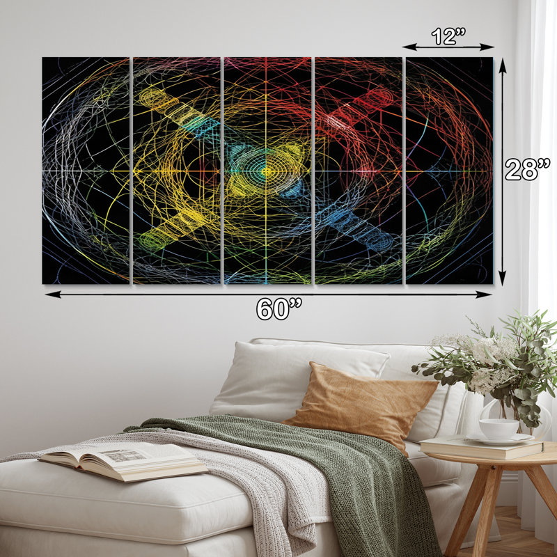 Mandala représentant un univers géométrique I - impression abstraite de formes murales - 5 panneaux égaux