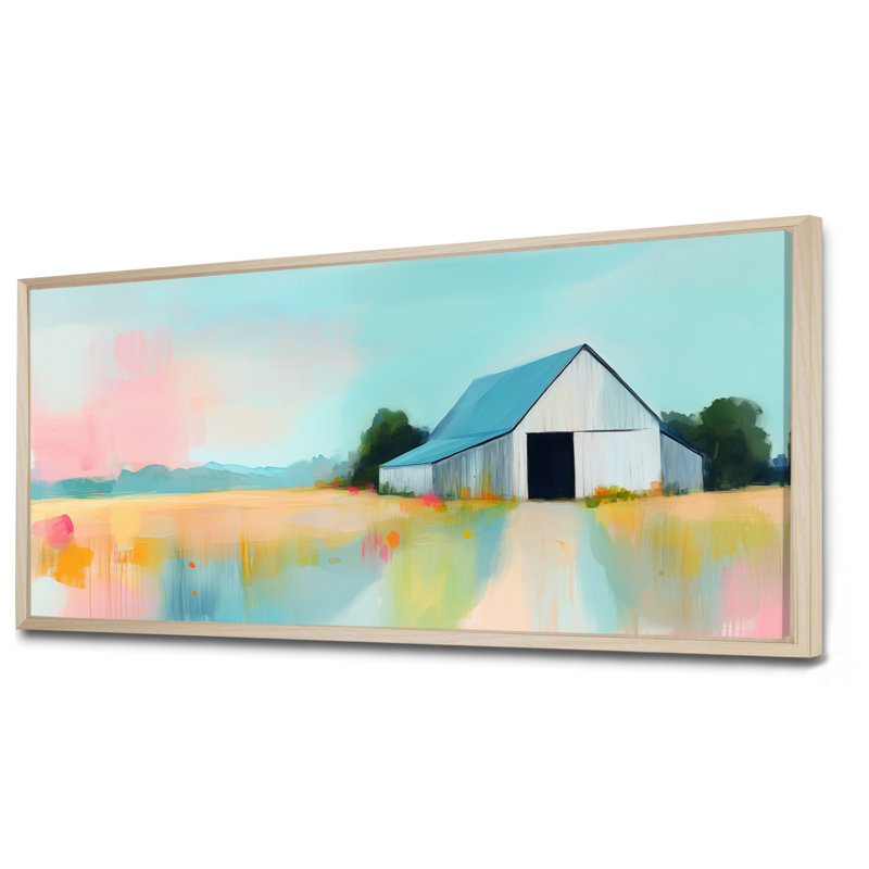 «Blue Pink Evie II», reproduction d'art encadrée rustique sur toile, H 24 po x l 32 po, Cadre naturel flottant