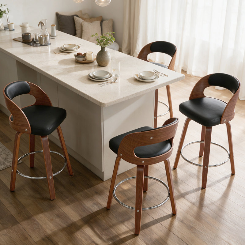 Ensemble de 2 tabourets de bar rotatifs Modern de 25,4 po de hauteur pour îlot de cuisine, bar et café, Noir