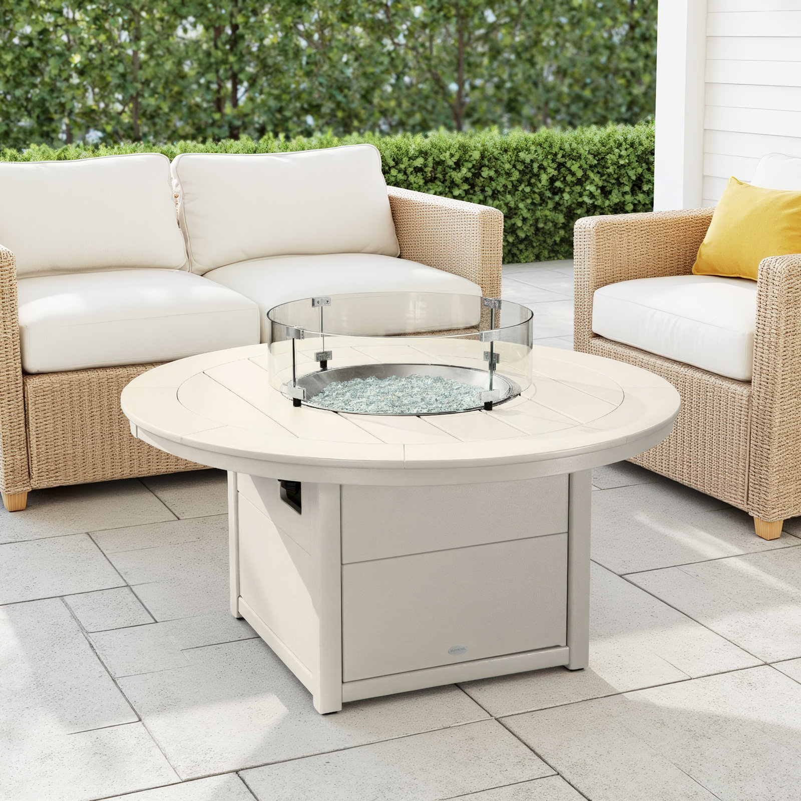 POLYWOOD® Tables Round 48" Fire Pit Table, Sand