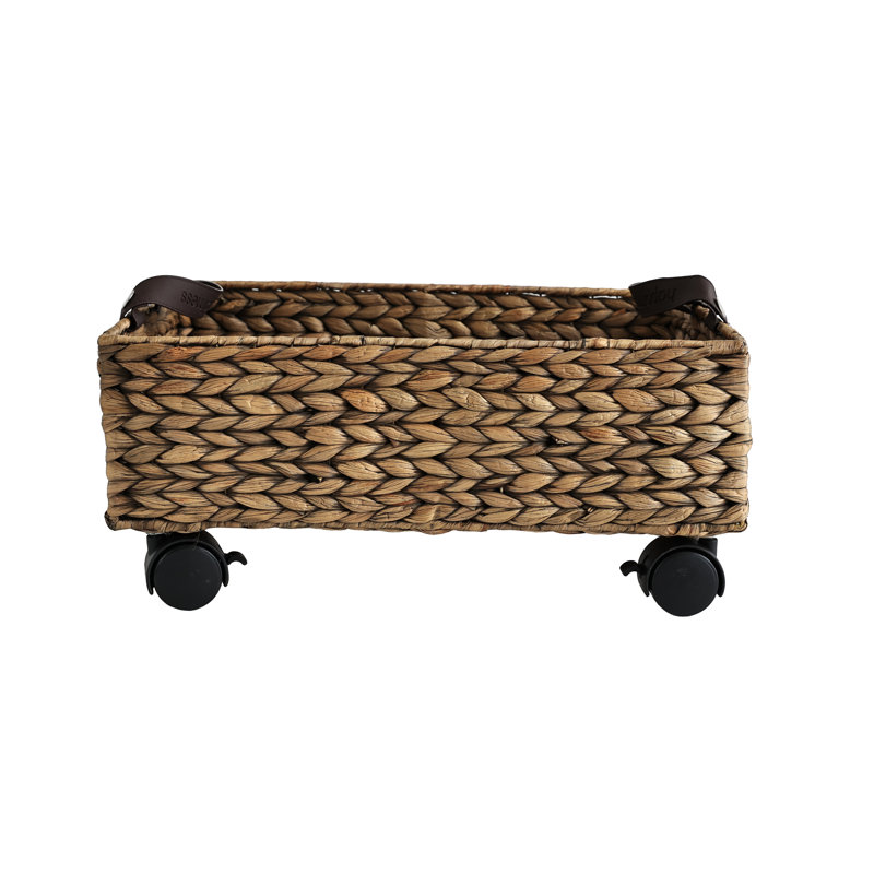 Adaline 18.11" Classic Farmhouse Handwoven Hyacinth Rectangular Underbed Storage Bin with Wheels and Handles, Brown
