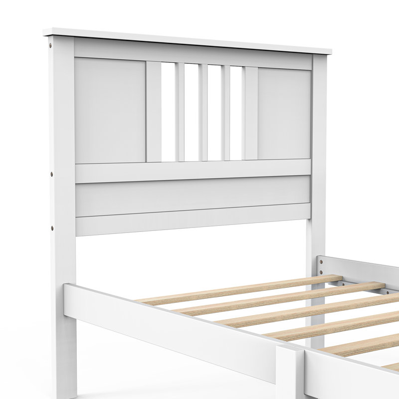 White Bed with Headboard for Bedroom, Kid Room & Guest Room, Twin Size Children's Bed, No Box Spring Needed