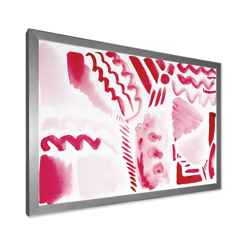 Éléments graphiques rétro en orange et rouge II - peinture sur toile, H 34 po x l 44 po, Cadre photo argenté