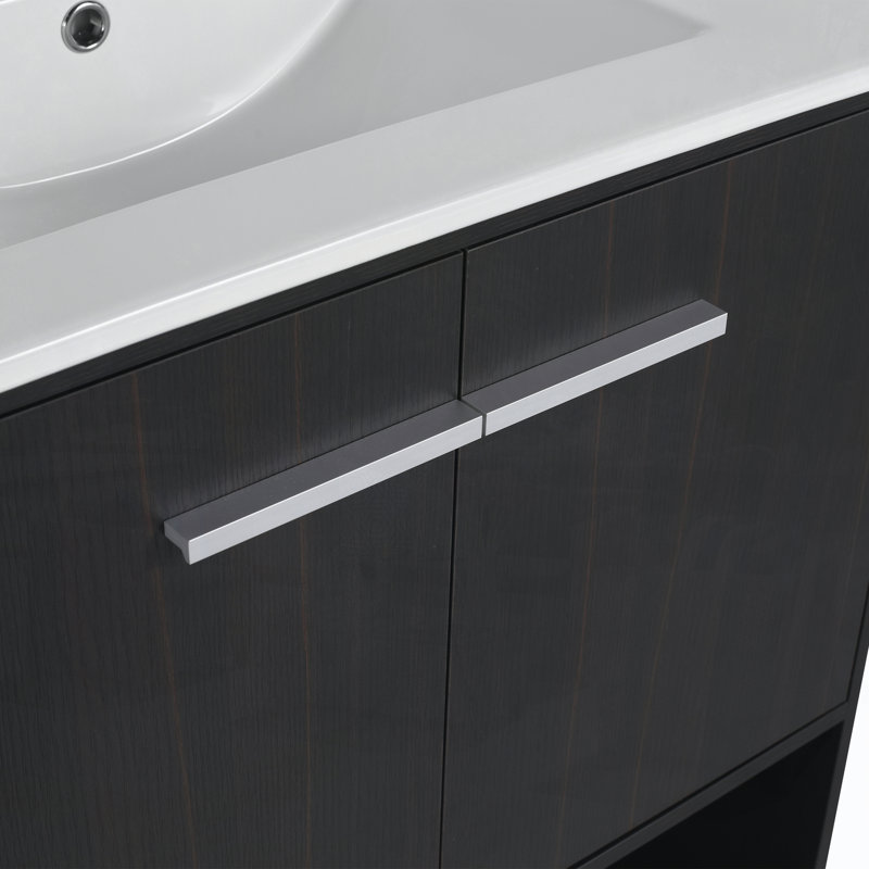 Meuble-lavabo 30 po avec lavabo en céramique, Chêne foncé