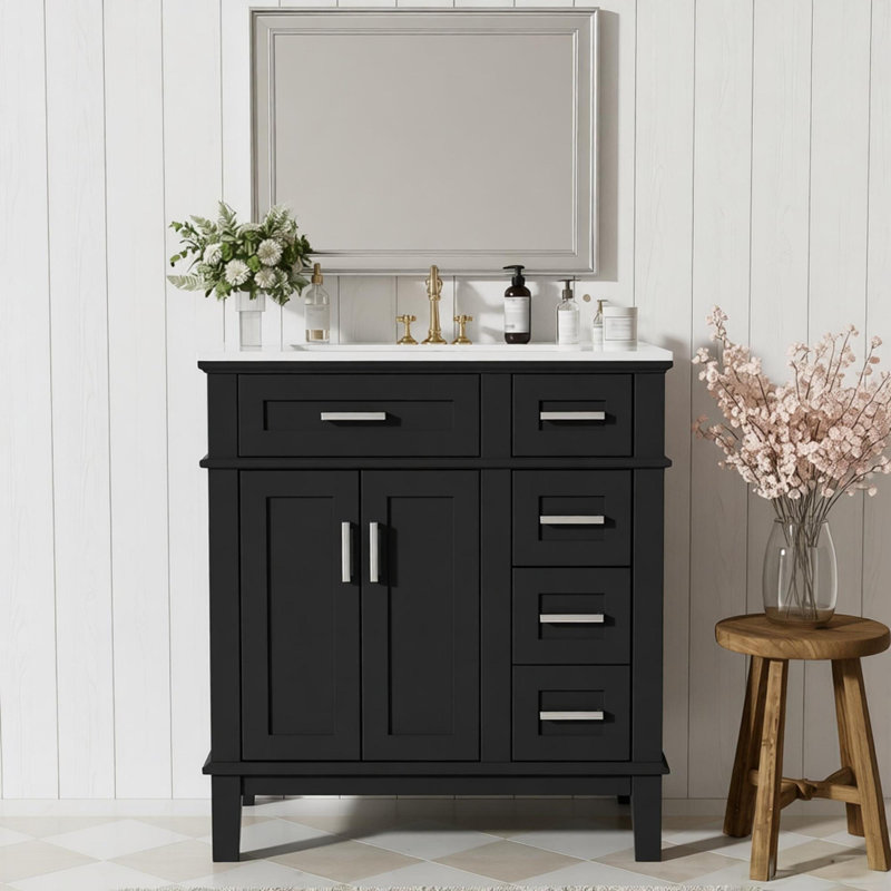 30" Bathroom Vanity With Ceramic Sink, Modern Storage Cabinet With Soft-close Doors, Deep Drawer & Standard Drawer, Stylish Bath Vanity For Small Bathrooms
