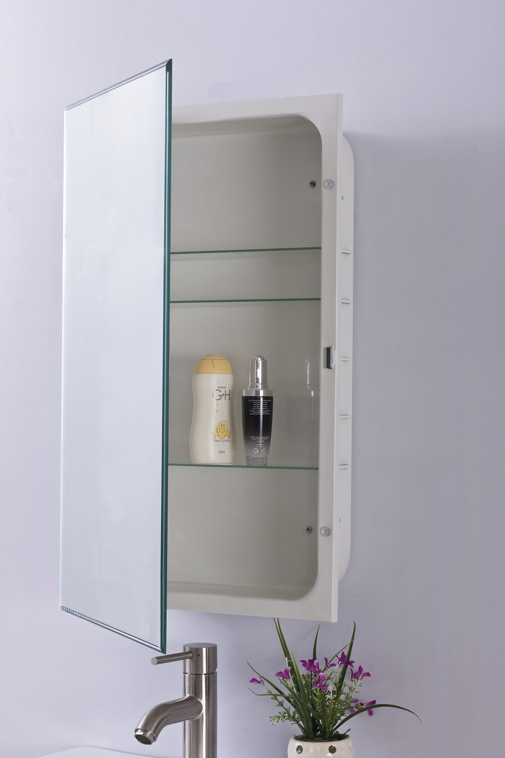 Ebern Designs Lablanc 16'' W 26'' H Recessed Frameless Medicine Cabinet  with Mirror and 6 Adjustable Shelves & Reviews