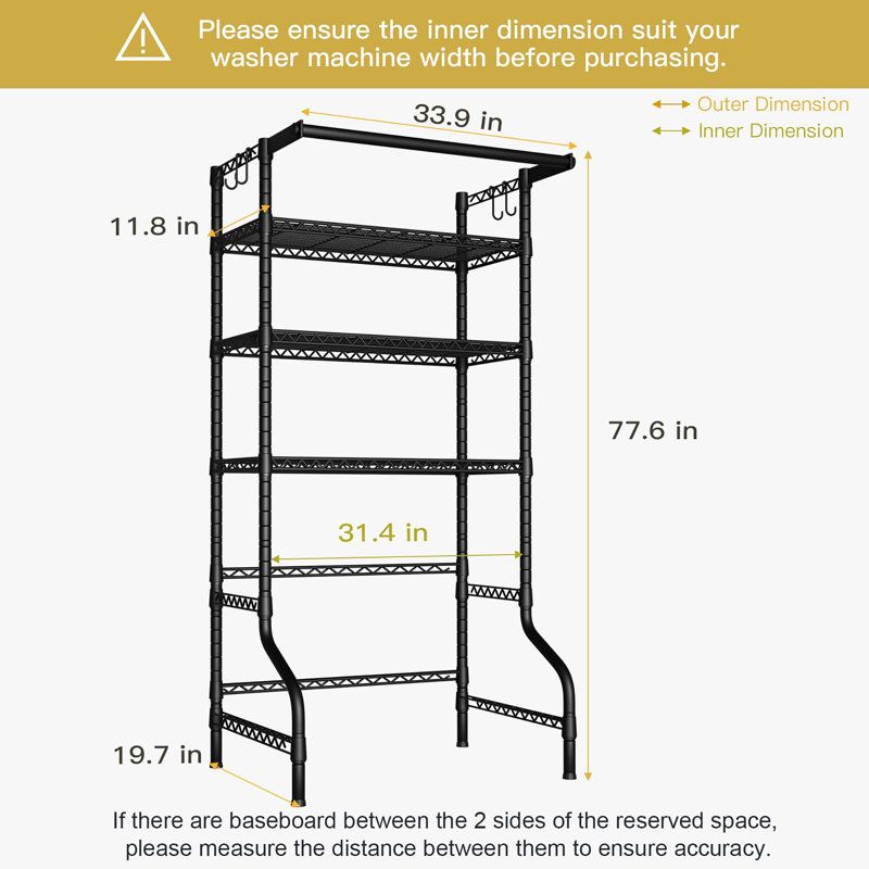 3 Tiers Laundry Room Storage and Organizer Standing Shelf, Black