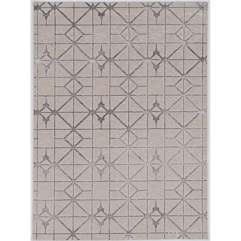 Tapis gris à motif géométrique Moy, Rectangle 6 pi 7 po x 9 pi 6 po