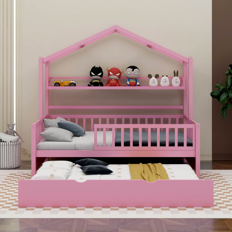 Lit simple pour enfant avec gigogne Olga, Rose