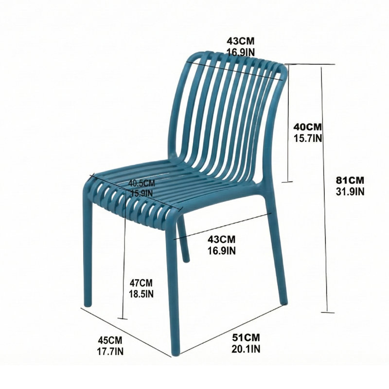 Outdoor Stackable Dining Chair, All-weather Plastic Patio Chair, Pool Side Chair, Modern Slatted Design For Balcony, Garden, Backyard, Indoor & Outdoor Use