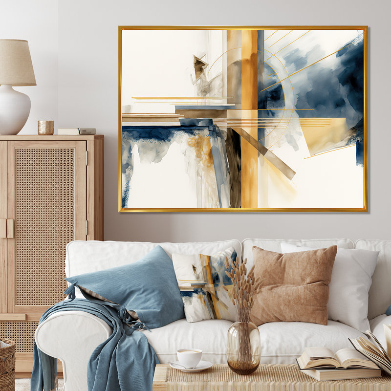 Abstrait moderne bleu et or IV - impressions abstraites sur toile transitionnelle, H 12 po x l 20 po x P 1 po