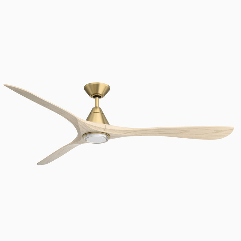 Ventilateur de plafond intelligent à 3 pales en bois naturel Carve avec télécommande incluse, 72", Laiton doux / chêne blanc