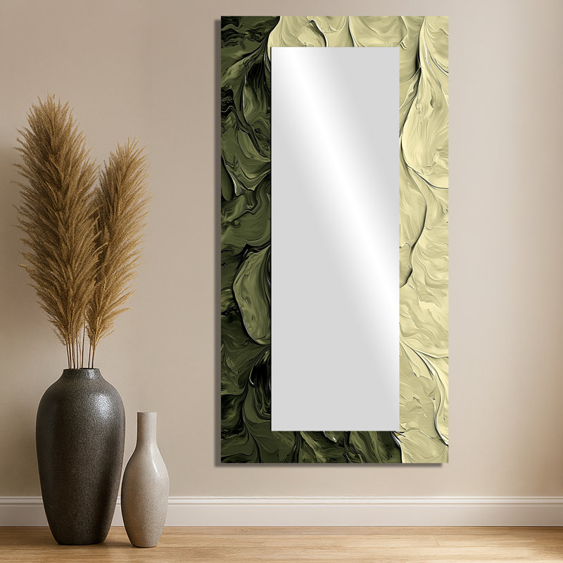 Abstrait pétale crème vert abstrait I - art mural moderne en miroir - imprimé sur métal, 28 po x 55 po