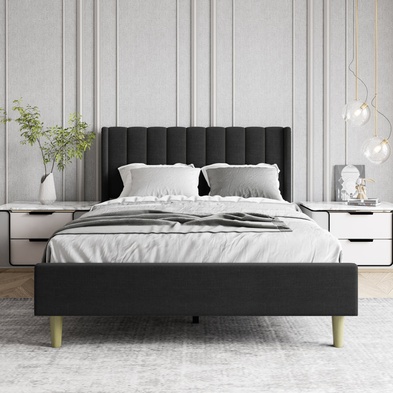 Upholstered Wingback Bed, Full, Black