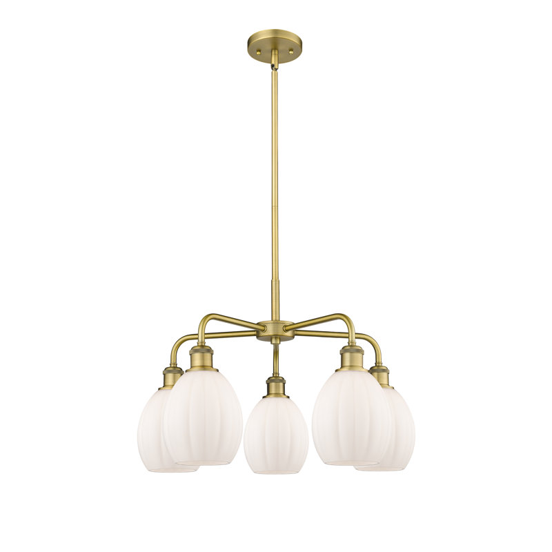 Lustre sphérique à 5 lumières Lelystad, Blanc mat, Laiton brossé