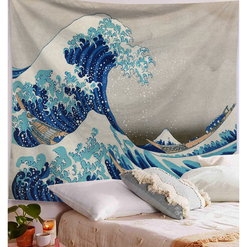 Tapisserie en polyester Great Wave Kanagawa avec accessoires de suspension inclus