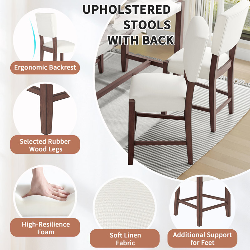 Upholstered Bar Stools With Back(Set Of 2)