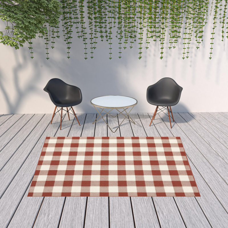 Tapis intérieur / extérieur Mac Mac, Tapis de couloir 2 pi 3 po x 7 pi 6 po, Rouge / ivoire