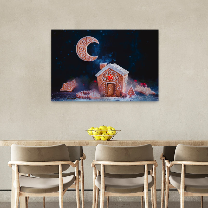 «Magical Gingerbread Night», fantaisiste, abstrait, hiver contemporain, impression d'art mural, 24" H x 36" W