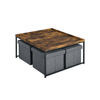 Aitor Black Wood Grain 5 Piece Coffee Table Set With Raised Edges