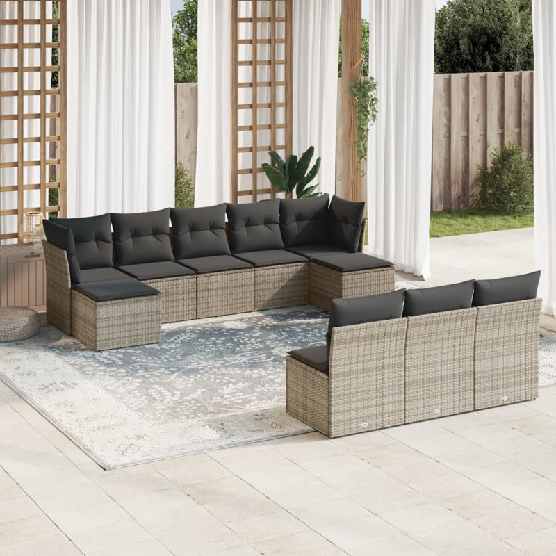 Ensemble de canapé de jardin en rotin PE Vidaxl, acier thermolaqué, 100% polyester