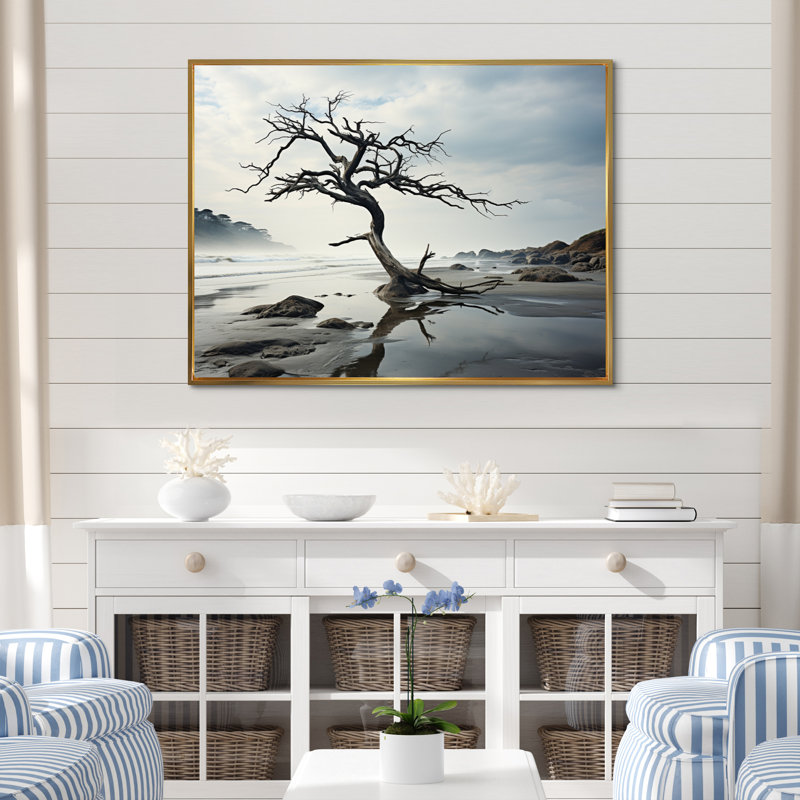 «Beach Tree Solitude II», reproduction sur toile, H 16 po x l 32 po x P 1 po, Cadre flottant doré
