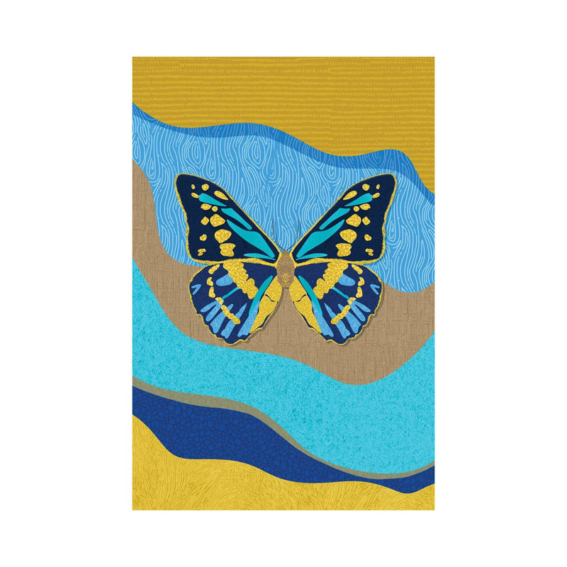 Blue Butterfly by Sagmoon Paper Co. - Wrapped Canvas Painting, 20.32 cm H x 30.48 cm W