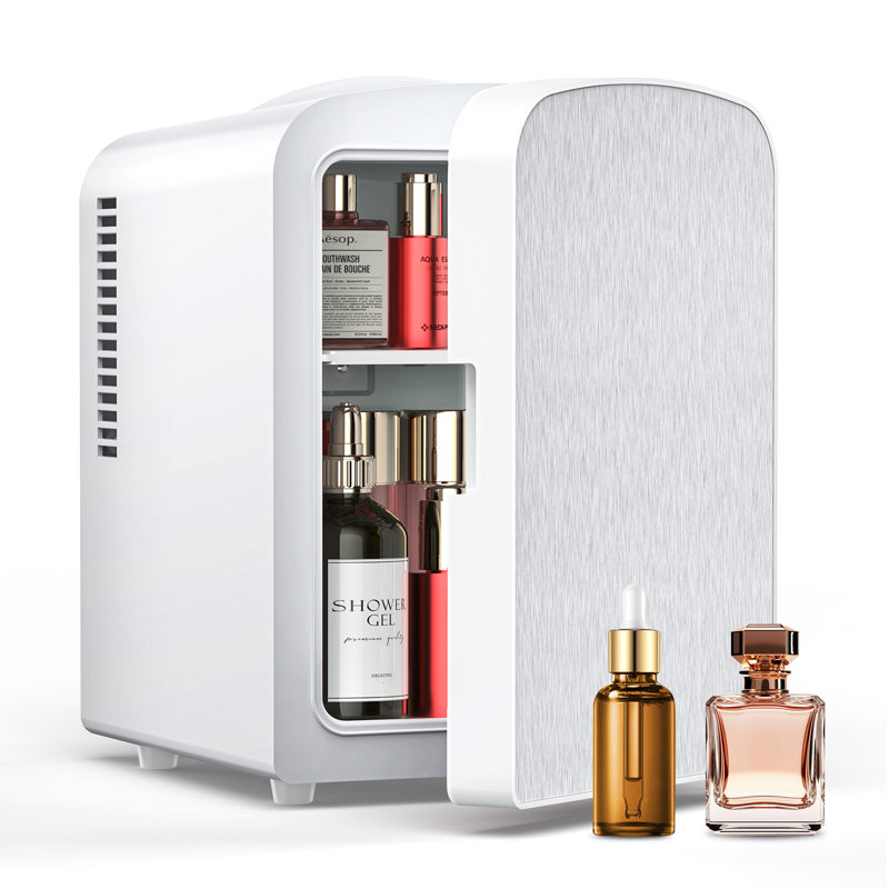 Mini Fridge Cooler Personal, Countertop, Holds Up To 4l/6 Cans, Front Door Stainless Steel, 12v Ac/dc, Option For Skincare