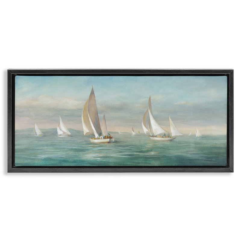 Voilier, flotte, vagues de l'océan, Cadre flottant noir de jais, H 14 po x l 31 po