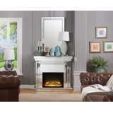 Wood and Mirror Electric Fireplace with Embedded Faux Crystals, Clear