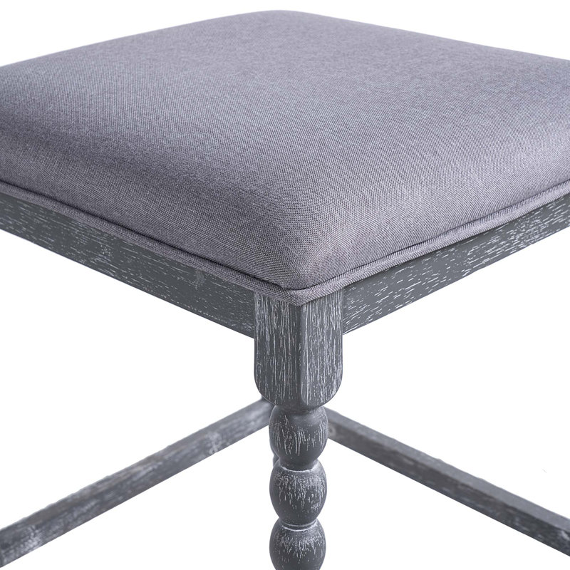 Tabouret de comptoir 26 po en bois d'acacia massif avec siège rembourré pour la cuisine, l'îlot et le bar, Gris, 2