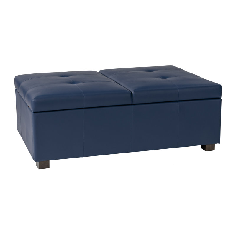 Brayce 47'' Wide Faux Leather Ottoman, Blue Faux Leather