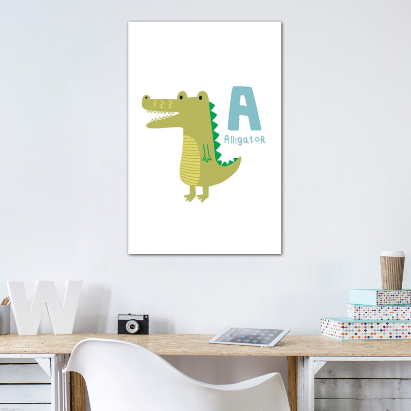 Animal Alphabet - A - impression d'art graphique, H 40 po x l 26 po x P 1,5 po, Toile tendue, Pas de tapis