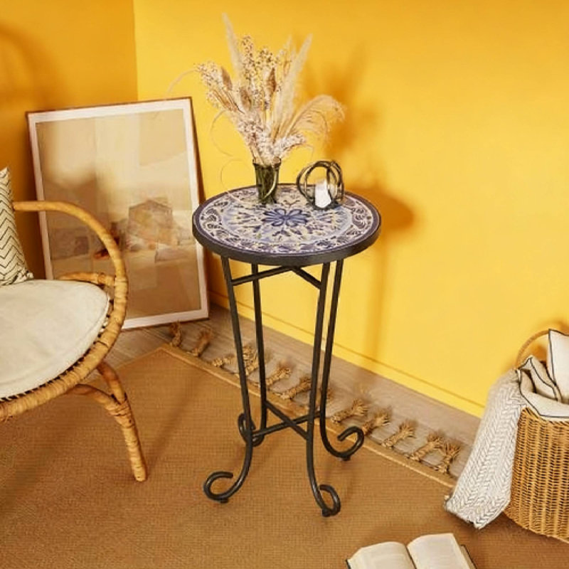 Table d'appoint d'extérieur, design bleu et noir pour terrasse et jardin