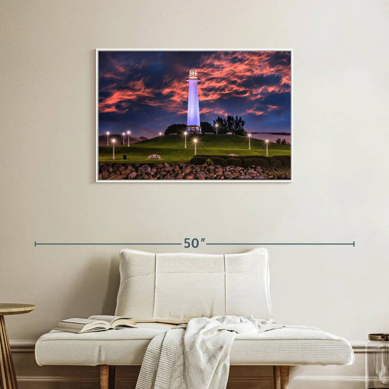 Phare de Long Beach, Cadre flottant blanc, 37 po x 25 po