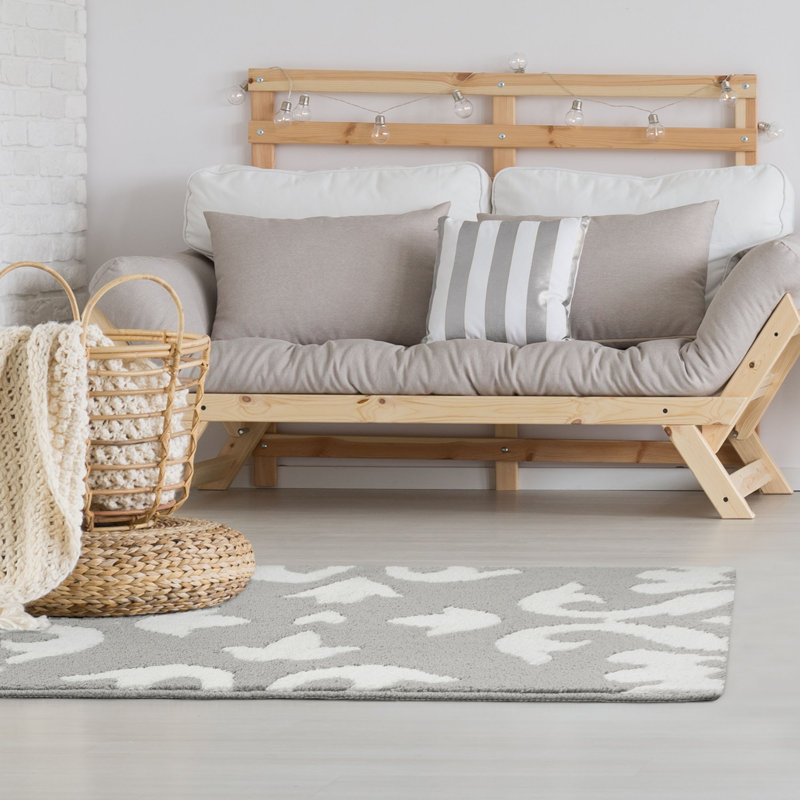 Light Grey and White Geometric Washable Accent Rug