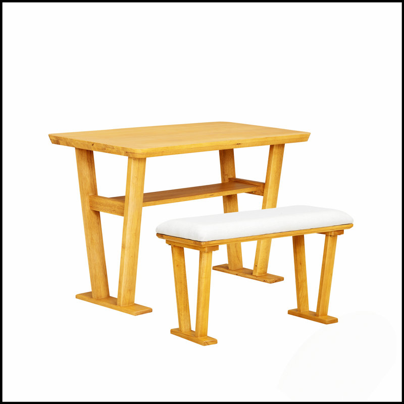 Table de salle à manger en bois massif Farmhouse Modern - Conception peu encombrante avec plateau en verre trempé et pieds en acier inoxydable doré