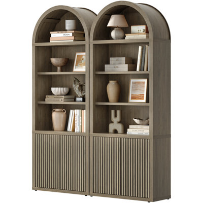 5-Tier Bookcase With 2 Fluted Doors And Adjustable Shelves