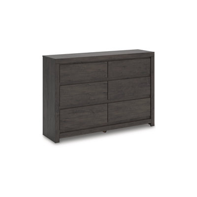 Gesi Wide Dresser, 6 Drawers With Recessed Handles, Charcoal Black