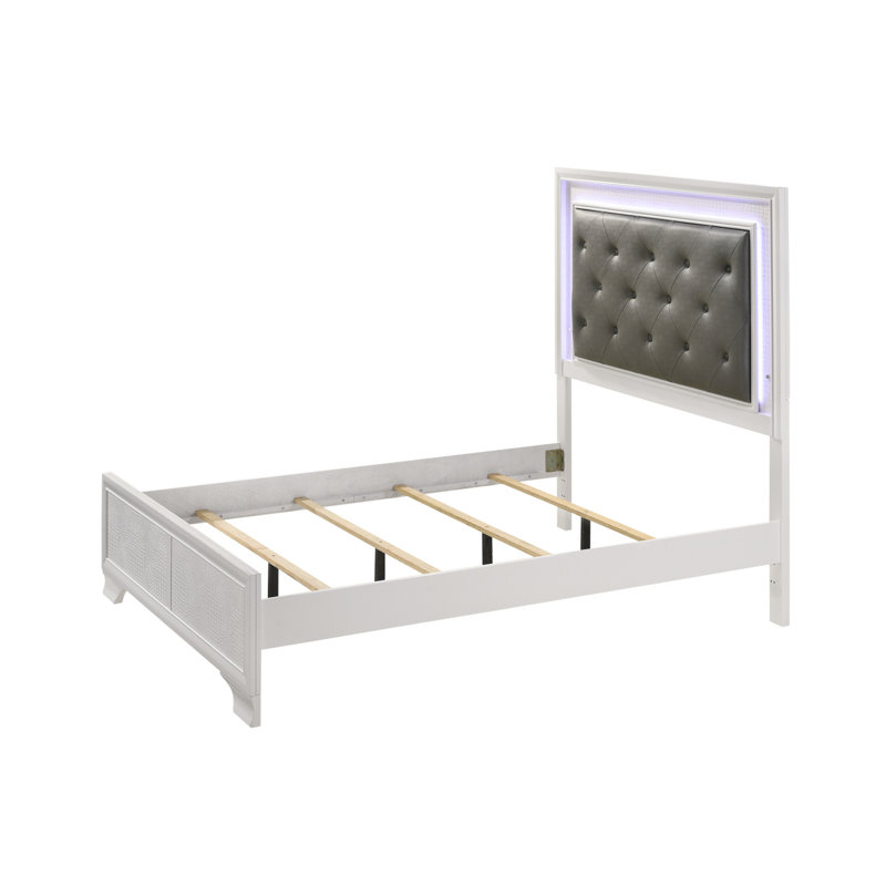 Lit à panneau tapissier Brune avec lumières DEL. Lit plateforme, lits, Lit simple, Blanc