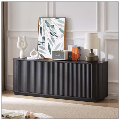 Sideboard Storage Cabinet with wave pattern Buffet Cabinet Wooden Vertical Striped Cabinet