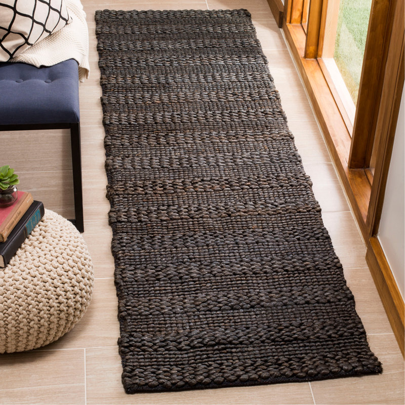 Paucar Natural Fiber Hand Woven Jute/Cotton Solid Color Rug in Charcoal Gray, Runner 2'3" X 18'