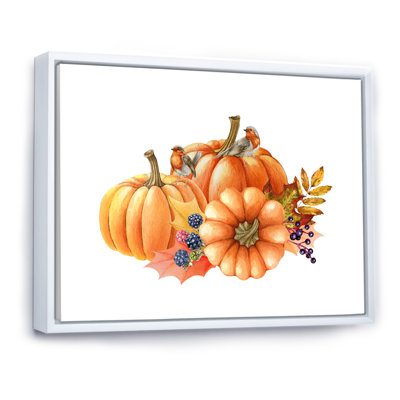 " Pumpkin And Birds On White "
